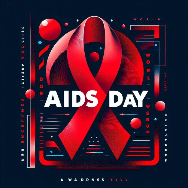 Photo bold and contemporary world aids day design red ribbon modern graphics dark background december 1st