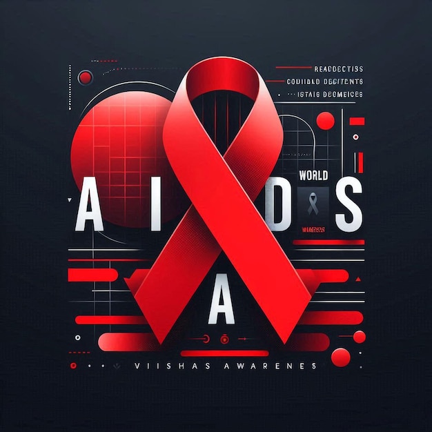 Bold and Contemporary World AIDS Day Design Red Ribbon Modern Graphics Dark Background December 1st