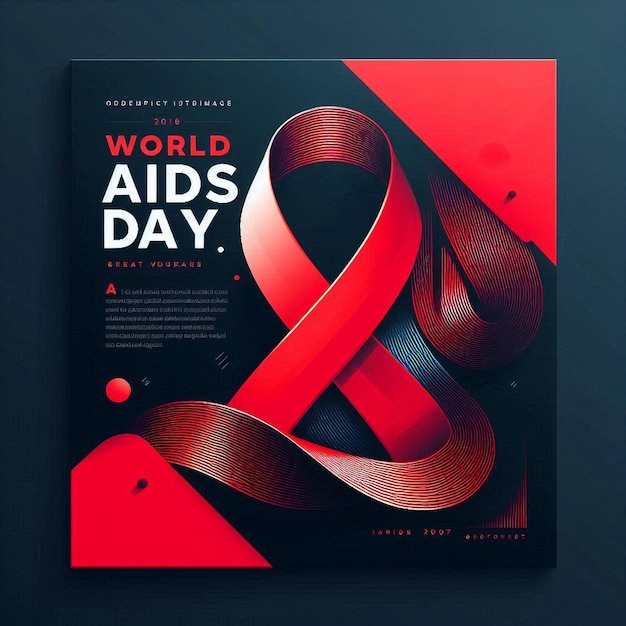 Photo bold and contemporary world aids day design red ribbon modern graphics dark background december 1st