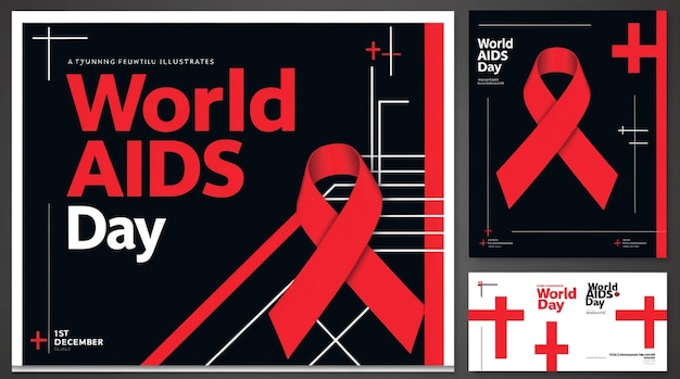 Photo bold and contemporary world aids day design red ribbon modern graphics dark background december 1st