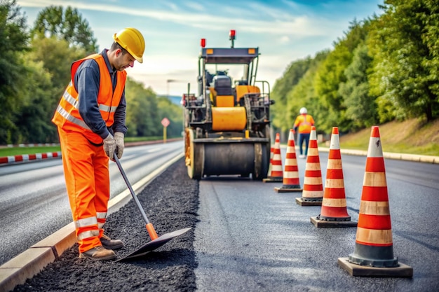 Photo bold depiction of a road worker operating 4k hd labor day photo