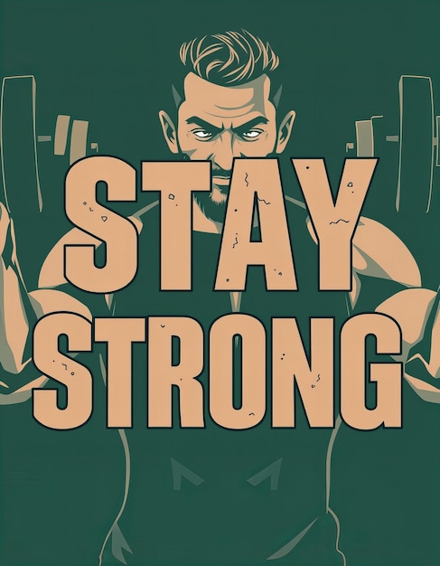 Photo bold design of stay strong with resilient letters and a weightlifter background