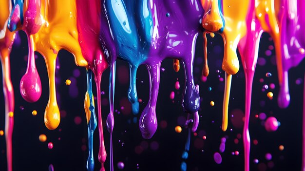 Photo bold drips and splashes of multicolored flowing paint image