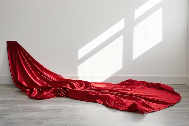 Bold and Elegant Contrast Vibrant Red Silk Cloth in White Background Room