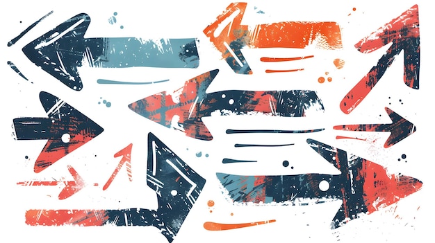 Photo bold and expressive arrow designs in red orange and blue hues featuring marker and brush stroke effects ideal for creative projects posters and digital illustrations