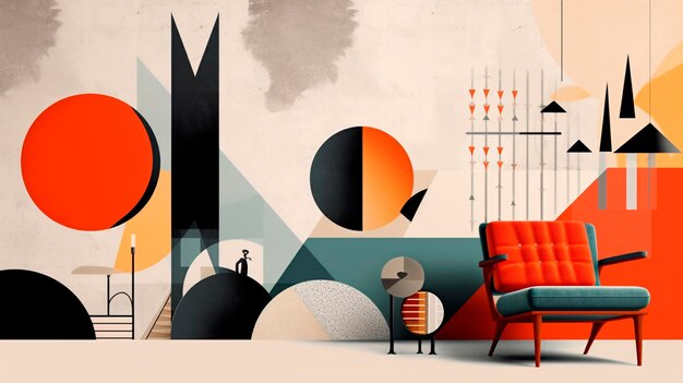 Bold geometric shapes with a retro midcentury modern style Generative AI