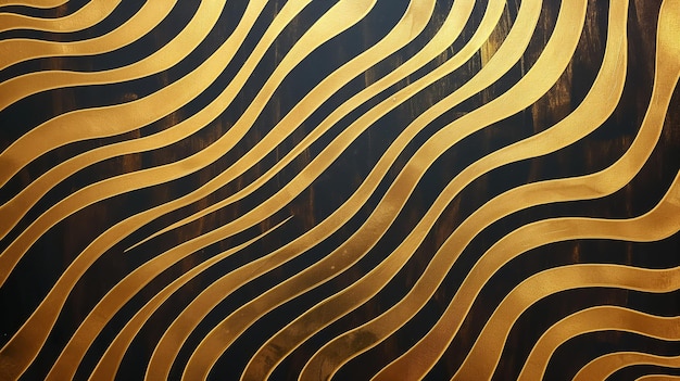 Photo bold gold waves flow over a dark background creating a striking and luxurious abstract pattern