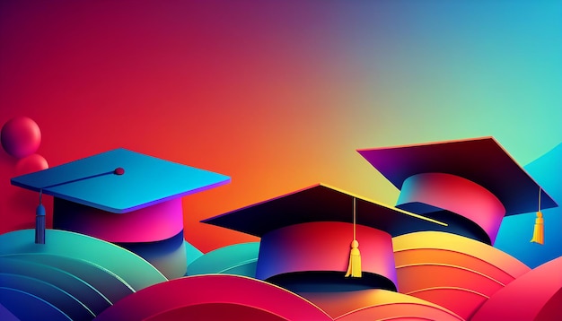 Bold Gradient Graduation Background with Caps Generative AI