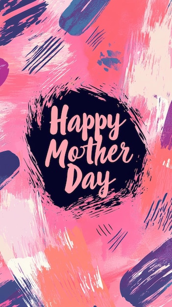 Photo bold happy mother day text on a vibrant abstract background of pink and purple brush strokes