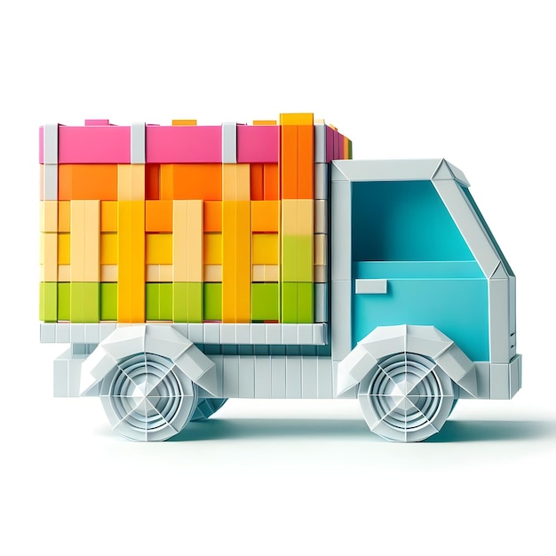 Bold Kirigami Truck on a Vibrant White Background