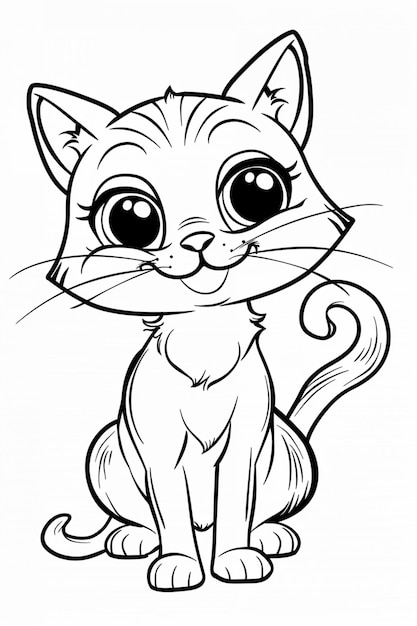 Photo bold line art cartoon style cat vector for kids coloring book