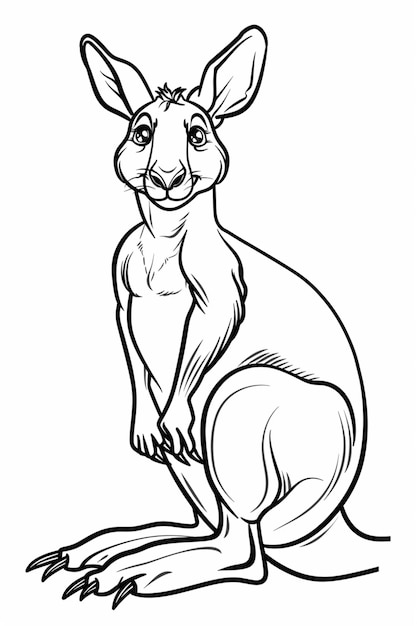 Photo bold line art cartoon style kangaroo vector for kids coloring book