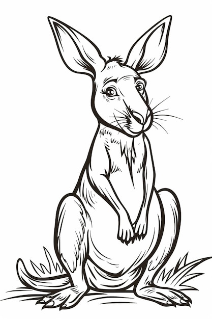 Bold line art cartoon style Kangaroo vector for kids coloring book