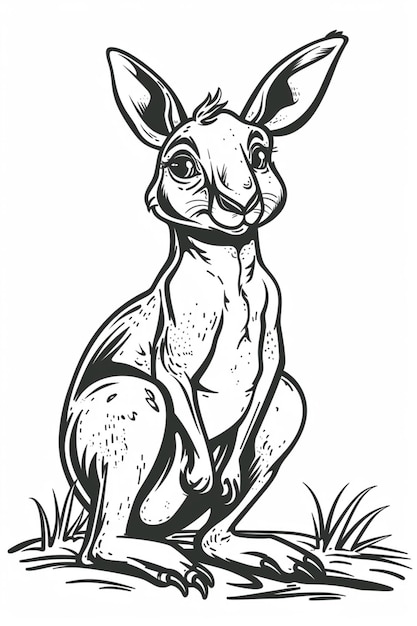 Bold line art cartoon style Kangaroo vector for kids coloring book