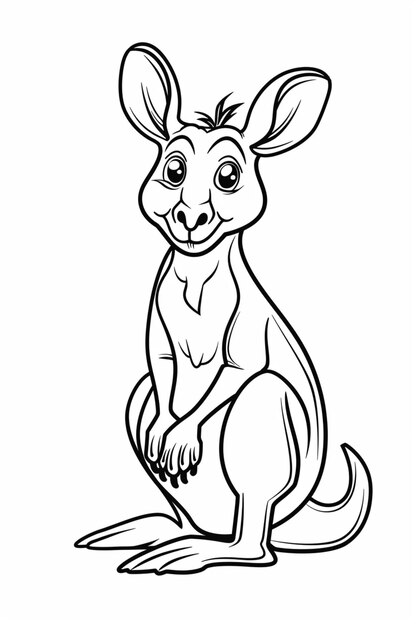 Photo bold line art cartoon style kangaroo vector for kids coloring book