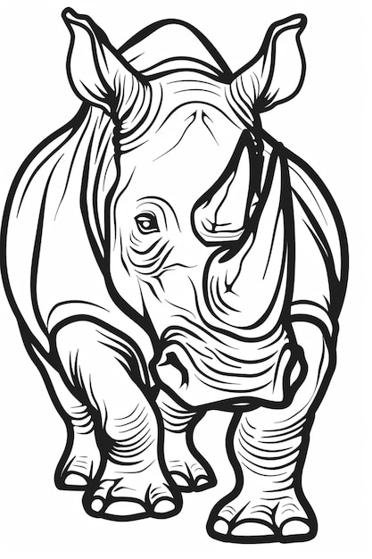 Photo bold line art cartoon style rhinoceros vector for kids coloring book