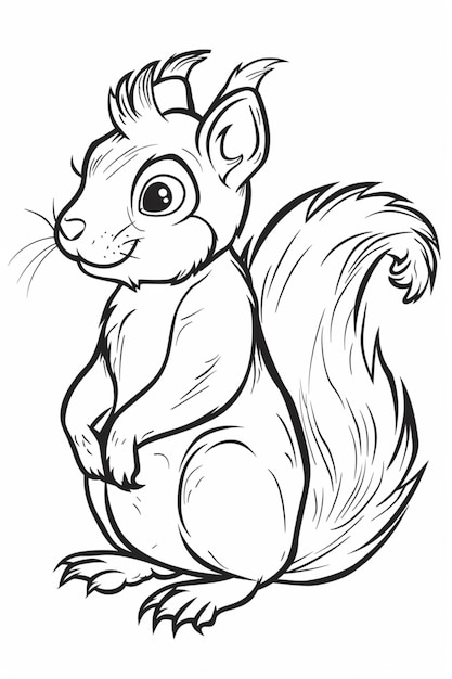 Bold line art cartoon style Squirrel vector for kids coloring book