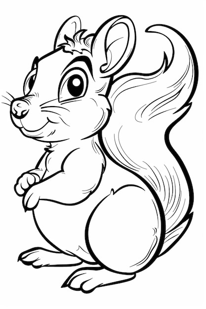 Bold line art cartoon style Squirrel vector for kids coloring book