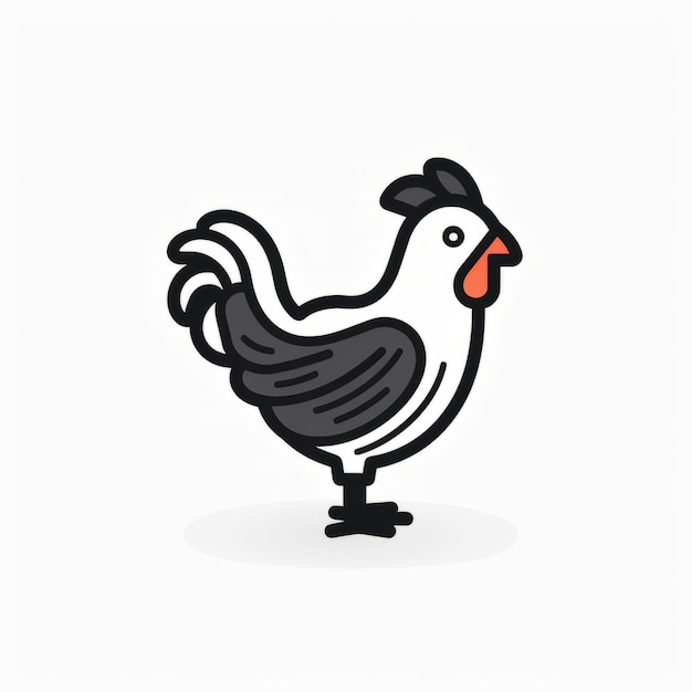 Photo bold line work chicken icon on black and white background