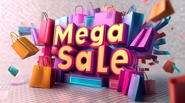 Bold Mega Sale Text with Vibrant Lighting Effects