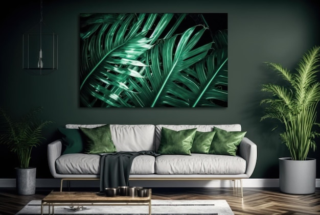 Bold metallic tone color of tropical monstera and palm leaf background