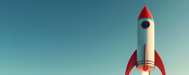 Bold Red and White Rocket Poised Against a Clear Sky