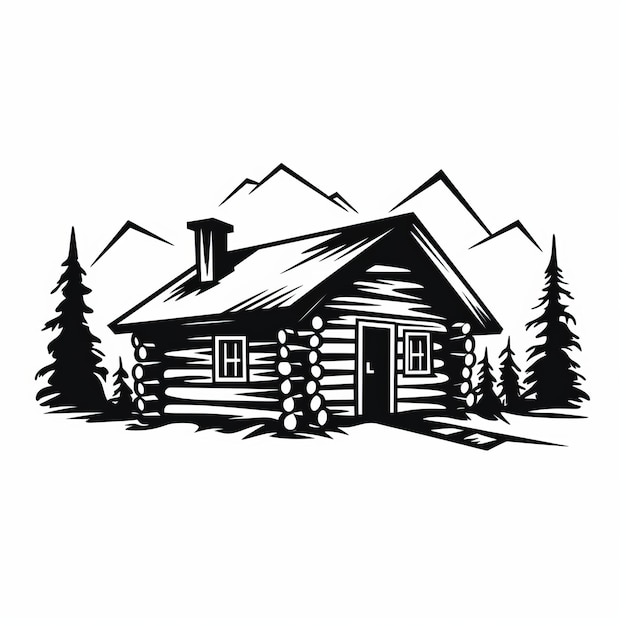 Photo bold silhouette log cabin art clean vector design for logo and mural painting