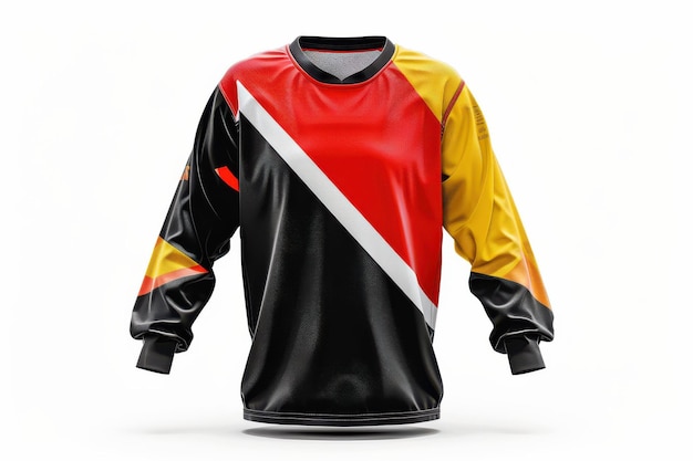 Photo a bold statement in black red and yellow a longsleeved jersey design inspired by trinidad and tobago