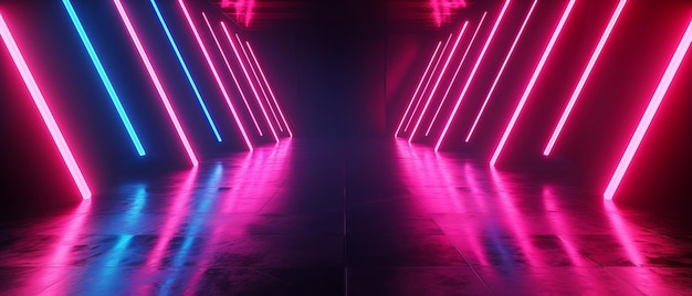 Bold studio setting with a dark black abstract theme neon light bars creating a pattern