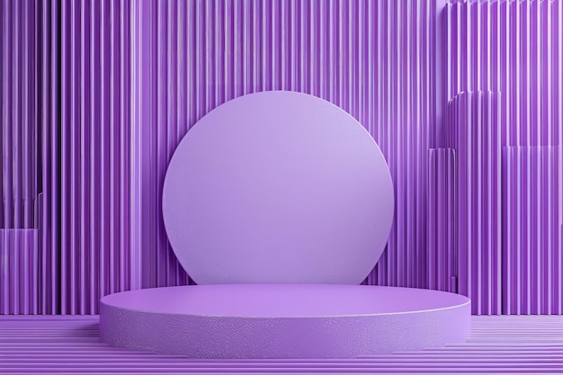 Bold and Stylish 3D Render Vibrant Bright Purple Pastel Podium on Purple Geometric Background