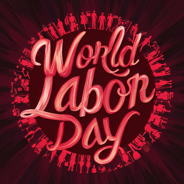 Photo bold typography design for world labor day with diverse worker silhouettes