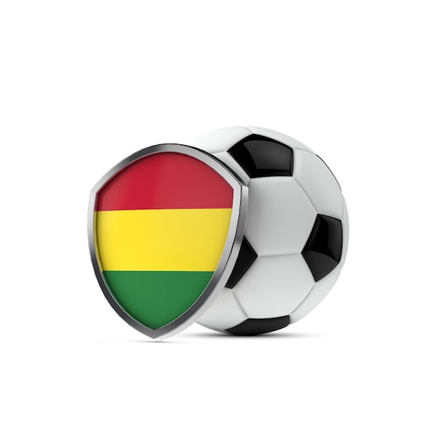 Bolivia national flag shield with a soccer ball 3D Rendering