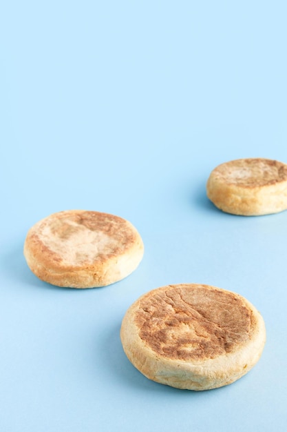 Bolo de caco Traditional portuguese bread on blue a background