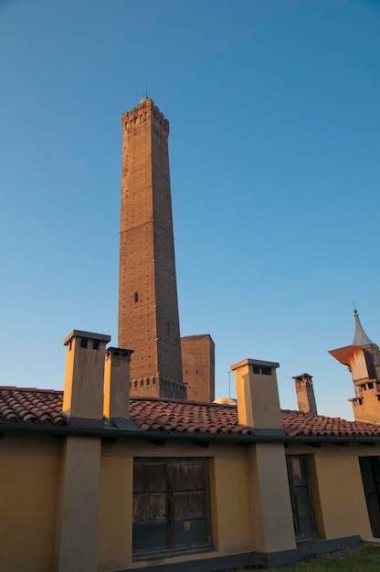 Bologna Italy medieval tower brick roof