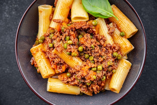 bolognese pasta vegetables sauce minced meat meal food snack on the table copy space food