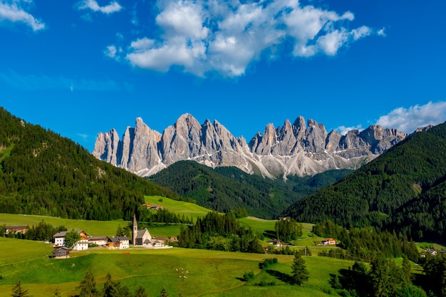 Bolzano village and small church in Italy