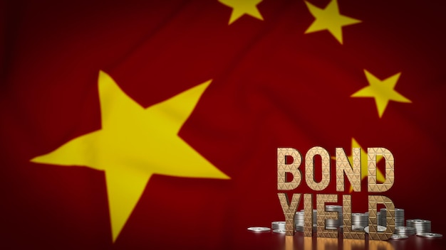 The Bond yield and coins on Chinese flag for Business concept 3d rendering