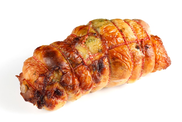 Boneless meat roulade isolated on a white background