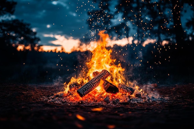 Bonfire on field against sky at night