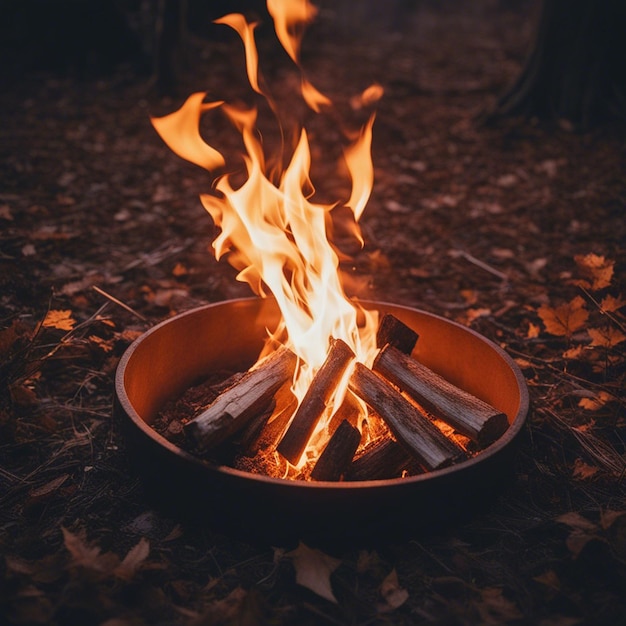 A Bonfire in the forest at sunset Camping in nature