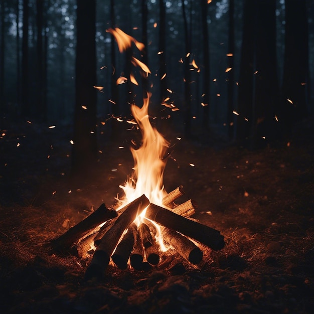 A Bonfire in the forest at sunset Camping in nature