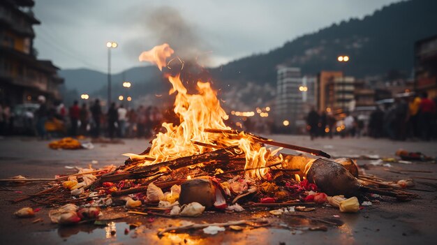 Bonfire Lit in the Night Sky to Celebrate Maha Shivaratri