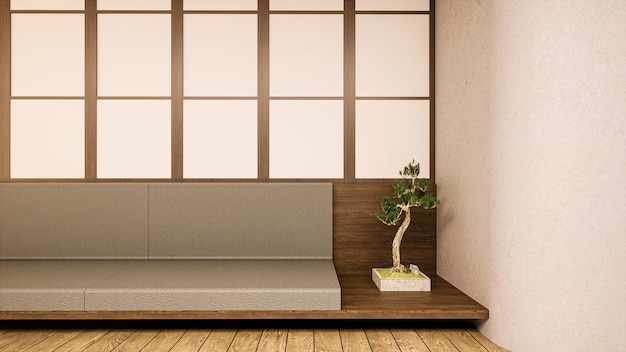 Bonsai On The Comfy Couch In Japan Style Living Room