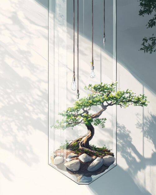 Photo bonsai in a glass cube