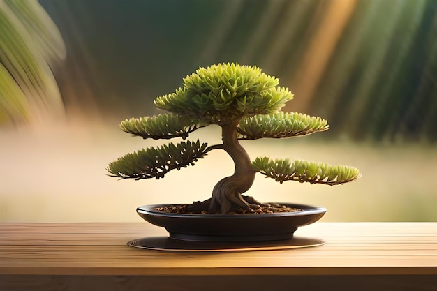 bonsai tree in a bowl with a blurred background