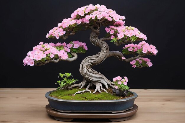 Photo bonsai tree with miniature flowers