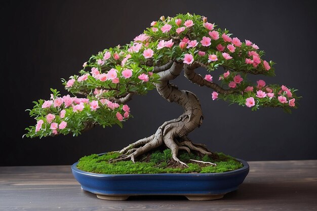 Photo bonsai tree with miniature flowers