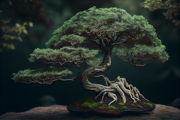 A bonsai tree with a tree growing out of it