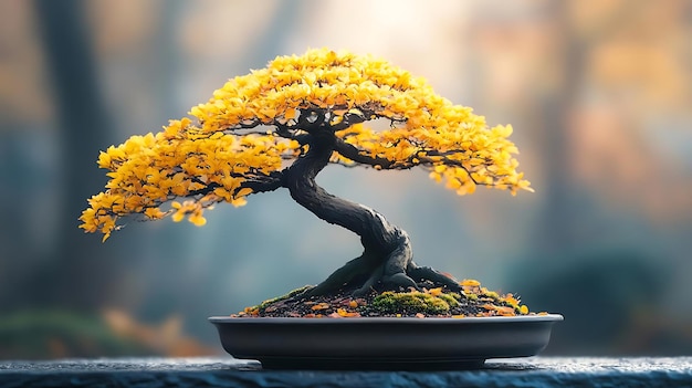 Bonsai Tree with Yellow Leaves Photo