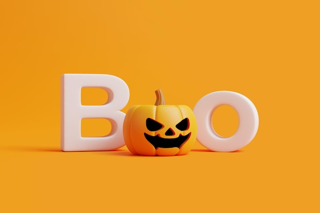 Boo Jack o Lantern pumpkin with lettering on orange background Happy Halloween concept 3D render